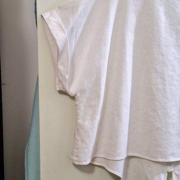 Ellos White Linen-Blend Tie-Front Short Sleeve /Top Blouse, Size 1X (22/24) - Picture 7 of 16